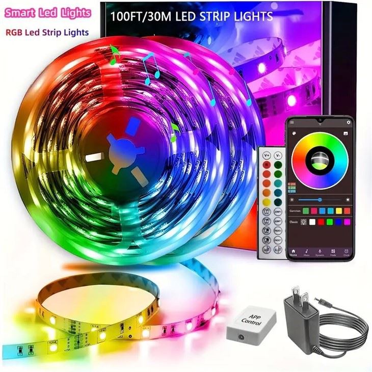 130ft RGBIC LED Sawb Teeb Chaw Taws Teeb App Tswj 24V Fais Fab Khoom